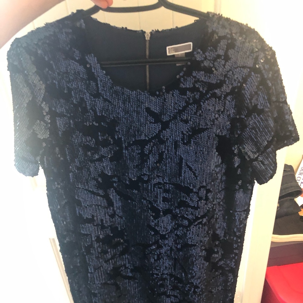 Navy velvet and sequin shift dress